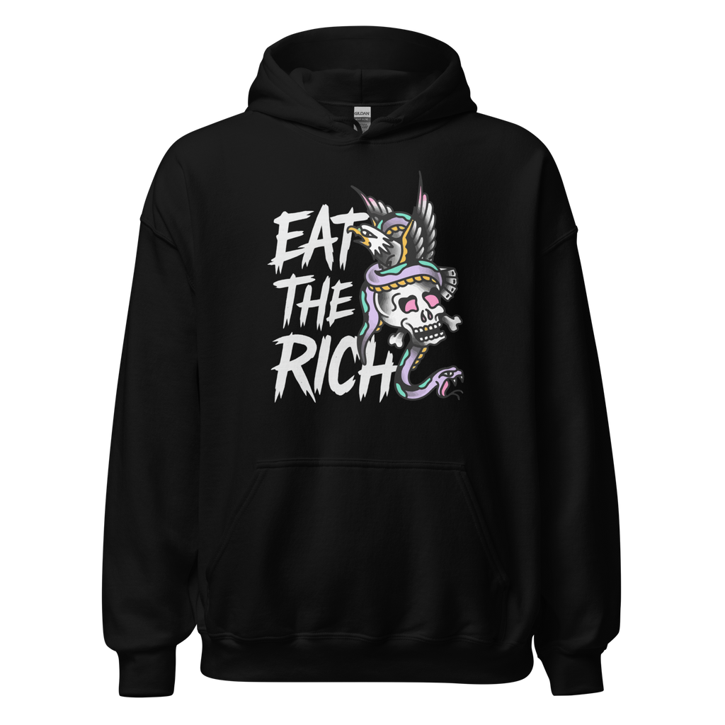 eat the rich hoodie black front design