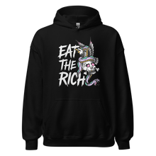 Load image into Gallery viewer, eat the rich hoodie black front design