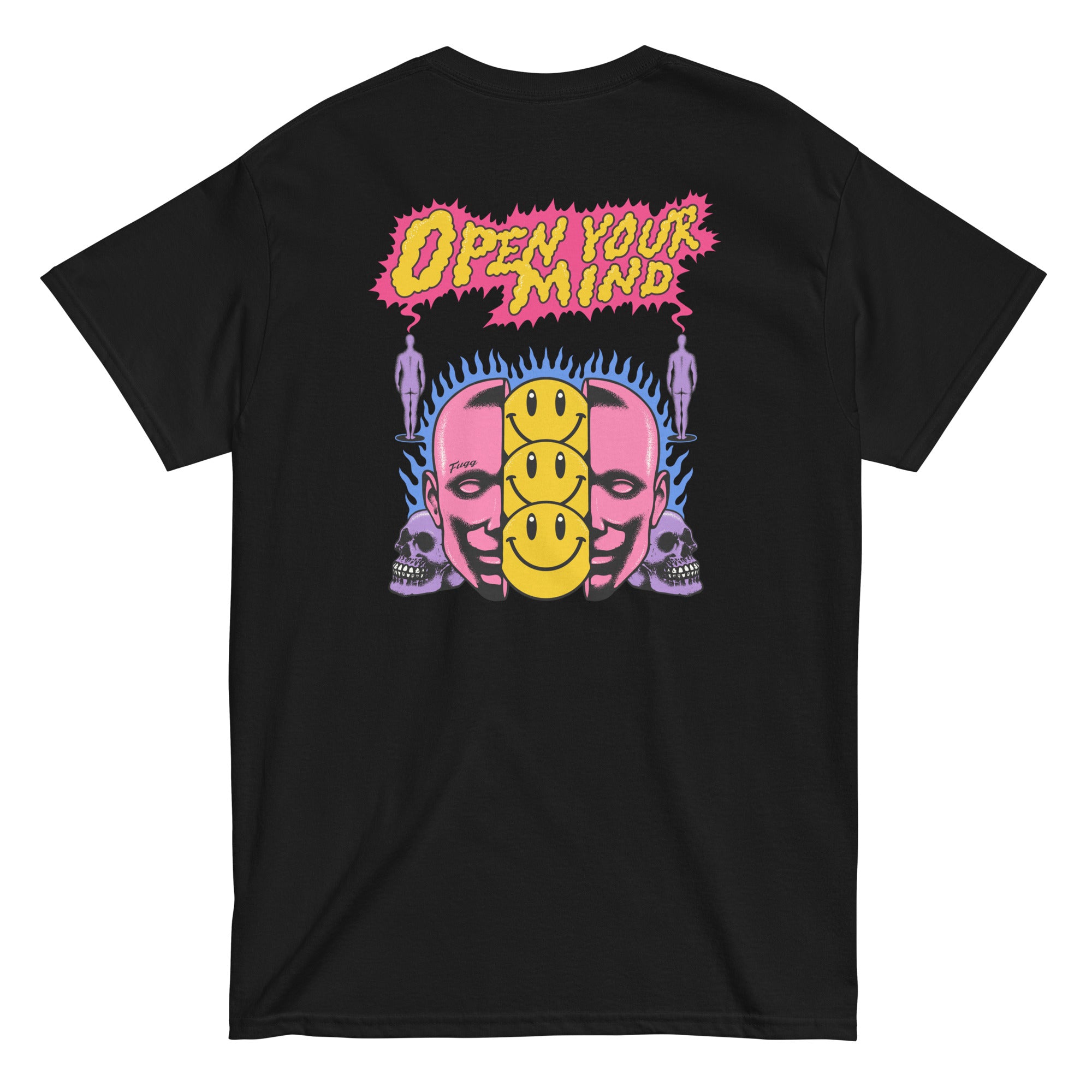 open your mind t shirt black back design