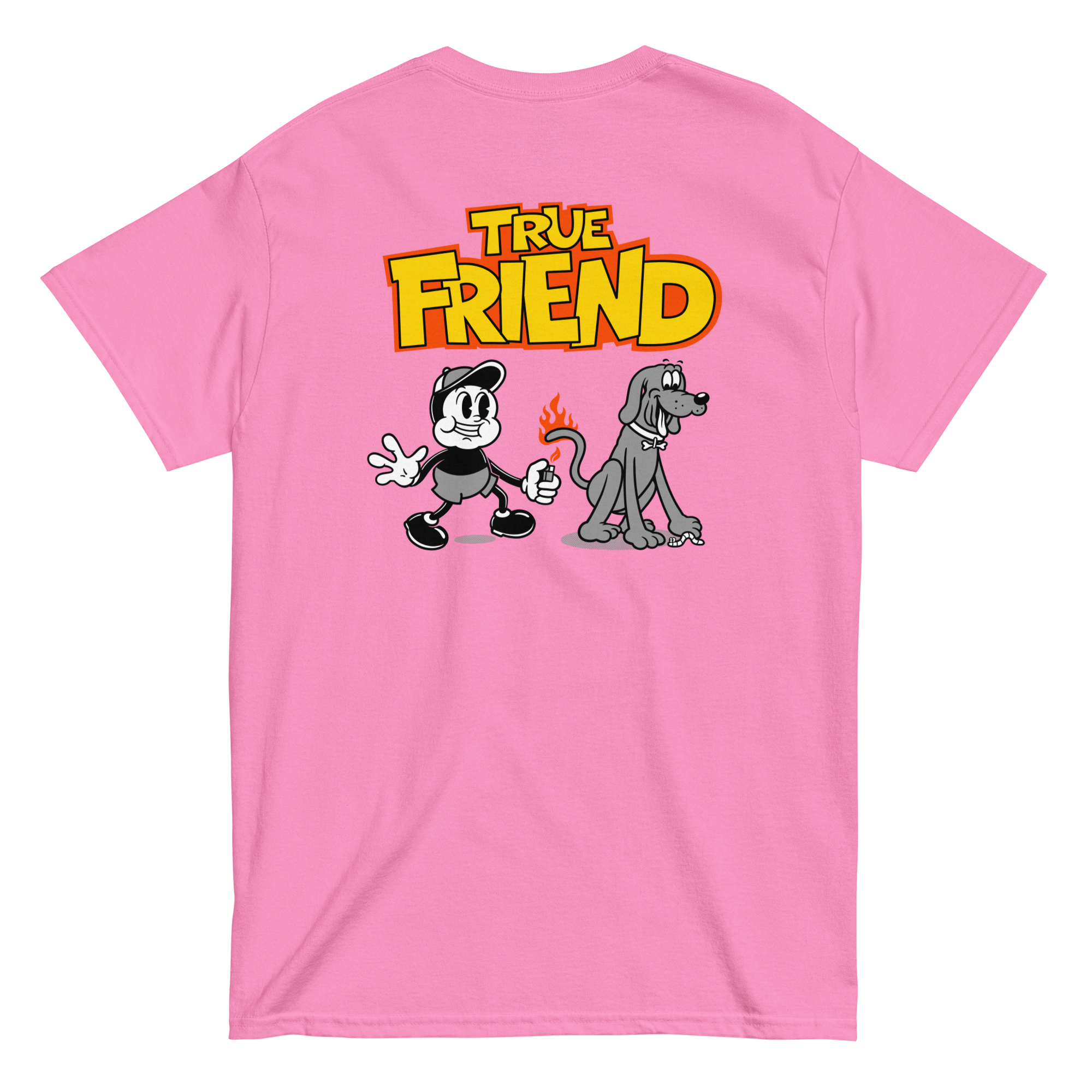 true friends t shirt pink back design