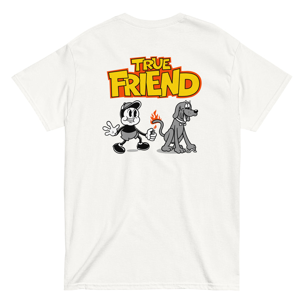 true friends t shirt white back design